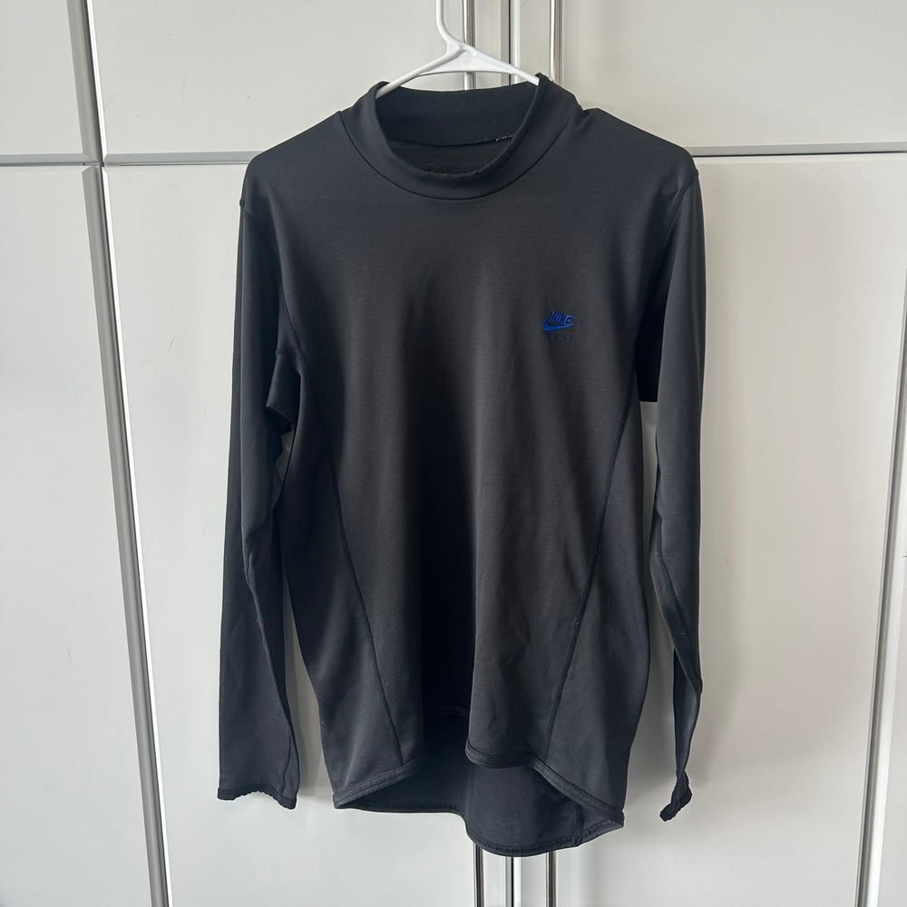 Nike Air Mens‎ Black Mock Neck Long Sleeve Base Layer Athletic Shirt Blue Logo